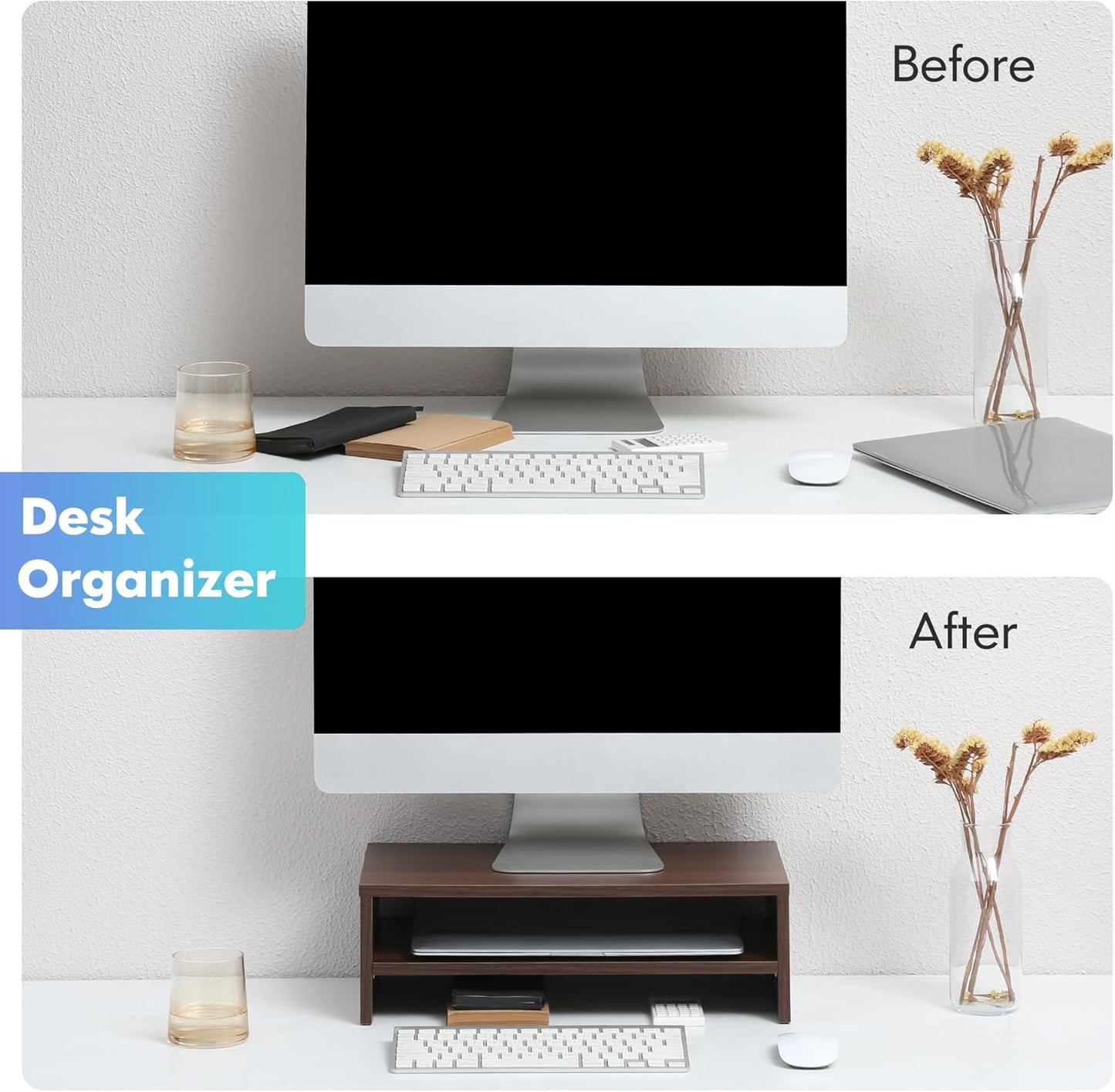 2 FITUEYES Monitor Stand - Tier Computer Monitor Riser Shelf, Wood Desktop Stand for Laptop Computer Screen, Desk