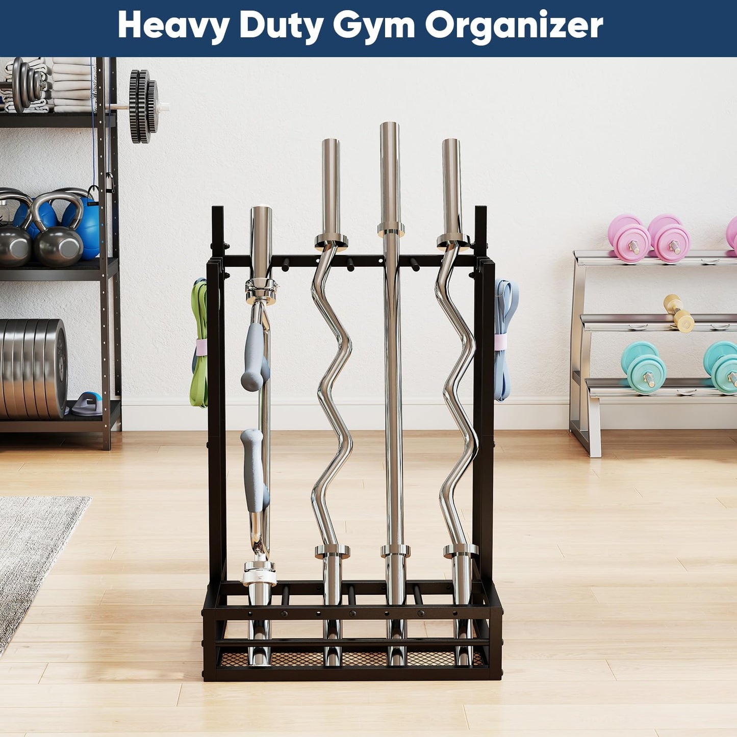 bimiti Weight Bar Rack Weighted Workout Bar Holder Vertical Barbell Holder Barbell Storage Rack for Full Body Workout, Barbell Equipment Accessories and Attachments, Can Hold Multiple Weighted Barbells