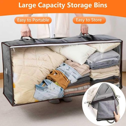 90L Under Bed Storage Containers by [Brand Name] - 4-Pack Closet Organizers with Transparent Lids | Ideal for Clothes, Shoes, Blankets & Pillows - Grey