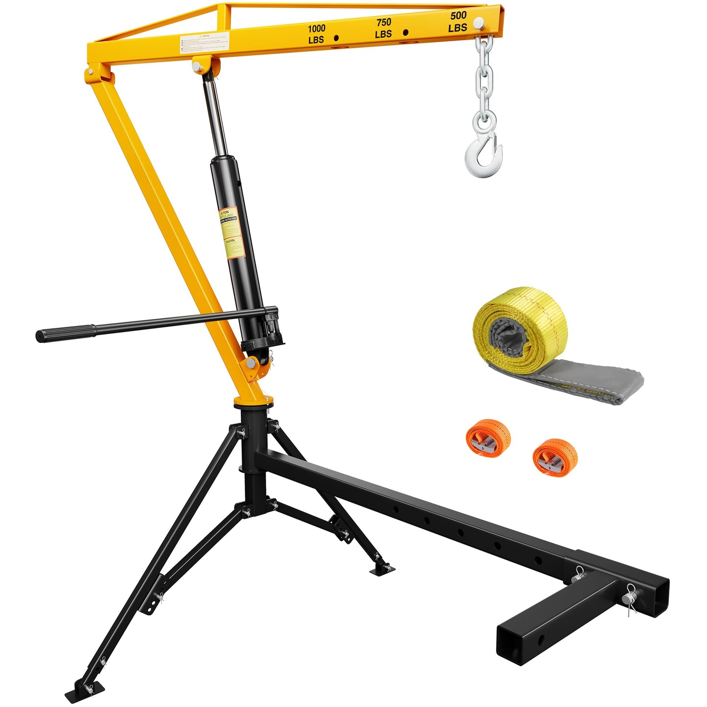 CAMMOO 1000lbs Receiver Hitch Mounted Hydraulic 360° Swivel Truck Crane with 3 Boom Capacity Options: 500lbs, 750lbs, 1000lbs. Ideal for Workshops, Construction, Agriculture, and Logging,Yellow