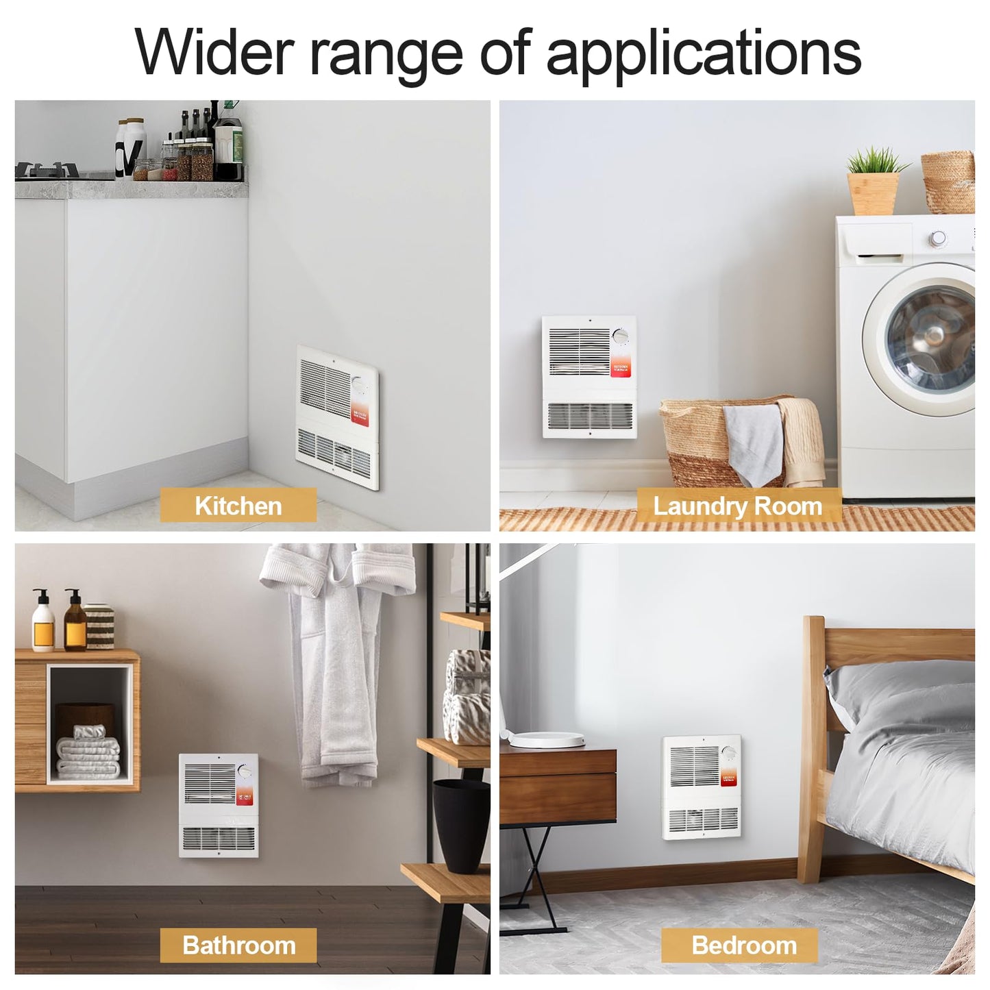 9815WH Large Capacity Electric Wall Heater with Built-in Adjustable Thermostat and Silent Motor, Overheat Protection, 1500 Watts, 120/240 Volts, White