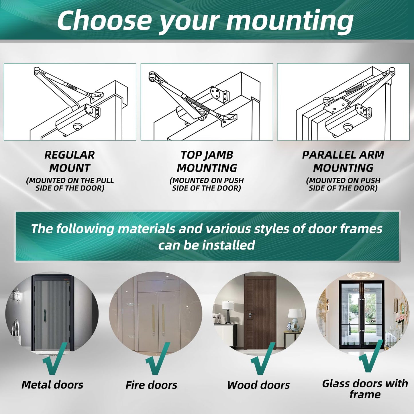 DYREOOE Door Closer Hold Open Automatic Door Closer Adjustable Grade 1 Commercial Standard Medium/Heavy Door Closers Commercial Surface-Mounted Storm Door Close