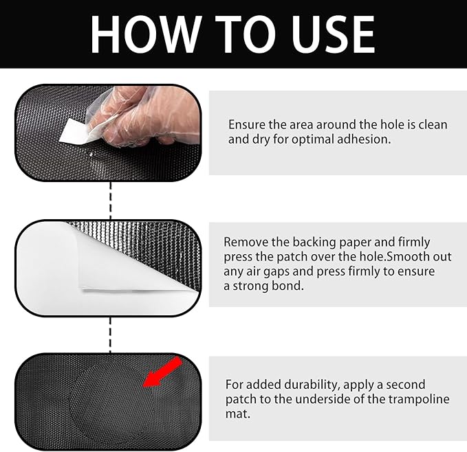 Self-Adhesive Trampoline Patch Repair Kit, 2 Round+2 Square Patches, Trampoline Accessories for Repairing Tears or Holes in Trampoline Mats