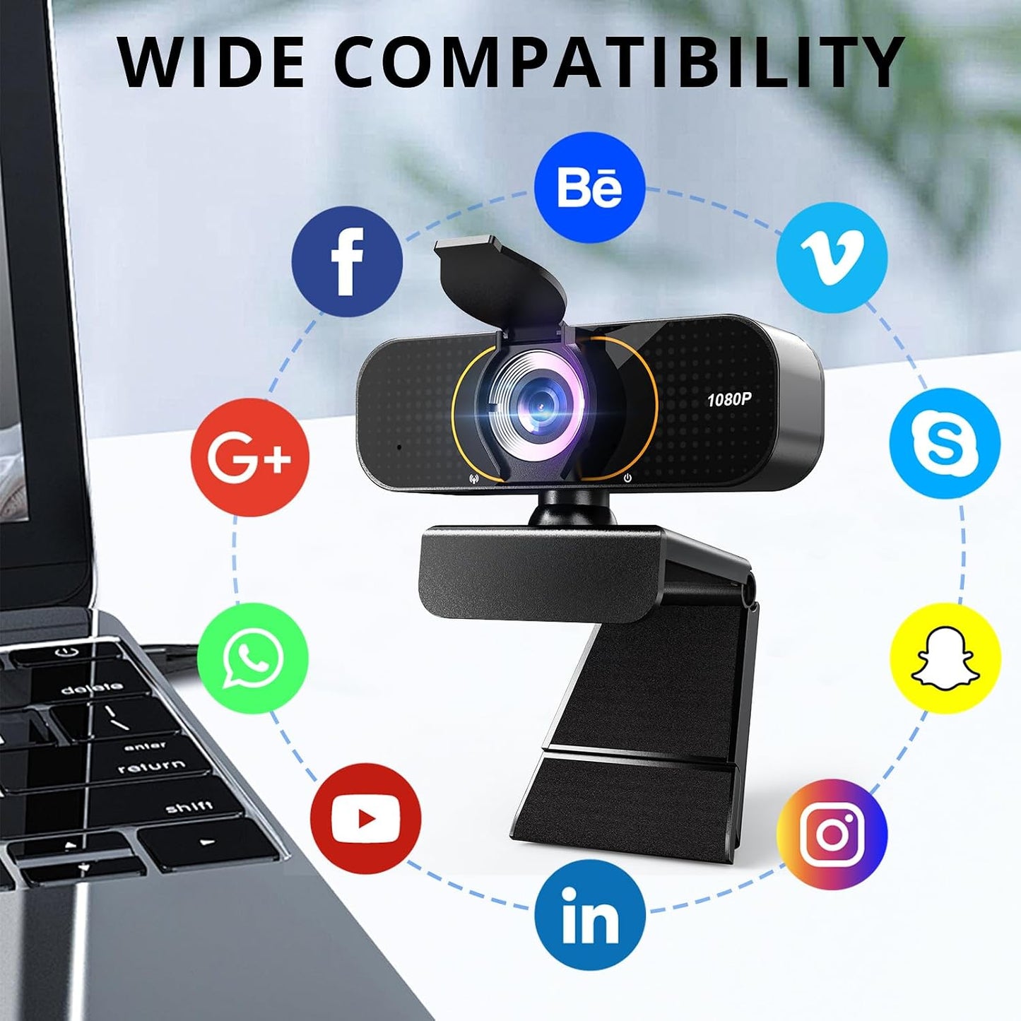 Lusinx 1080P Webcam for Computer, Wide Angle USB C, Plug and Play, Privacy Cover, Web Cam with Tripod, External Camera