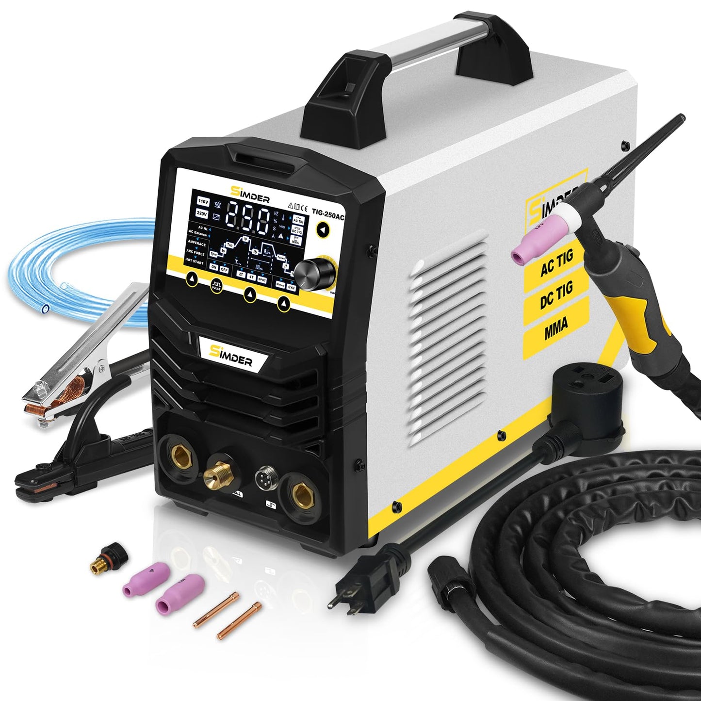 SSimder 250A 6-in-1 AC/DC Pulse TIG Welder – Aluminum Welding Machine with AC/DC TIG, Pulse TIG, Spot TIG, Stick & Dual Voltage, for Home, Garden, Maintenance & DIY