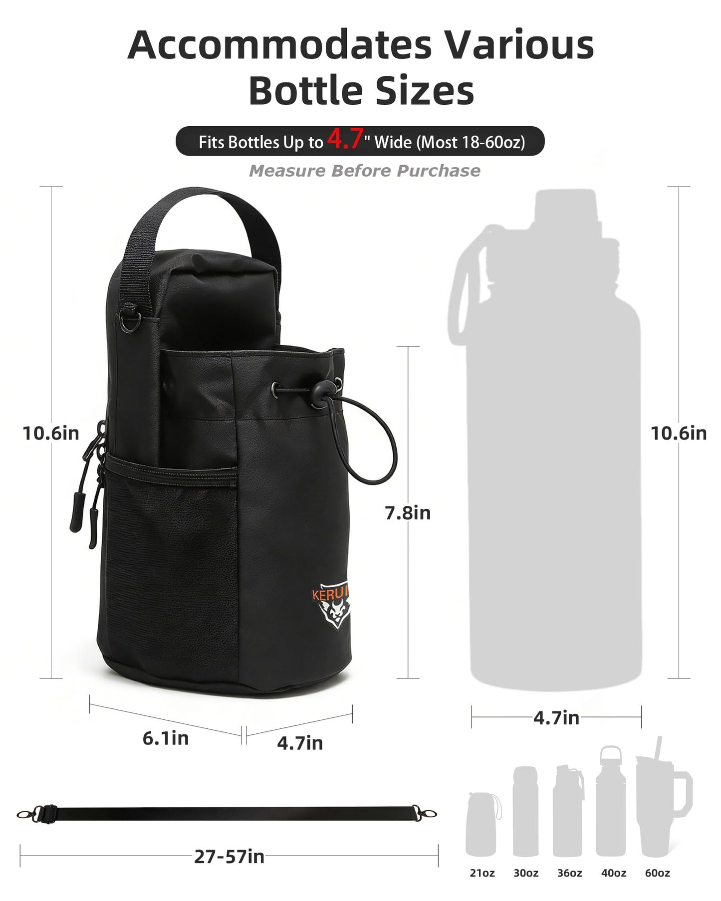 KERUIKE Magnetic Gym Bag For Men Women Magnetic Gym Water Bottle Bag with Phone Pocket Water Bottle Holder for Gym & 5 N52 Strong Magnets Gym Accessories Small Gym Bag for Gifts Sports Garage