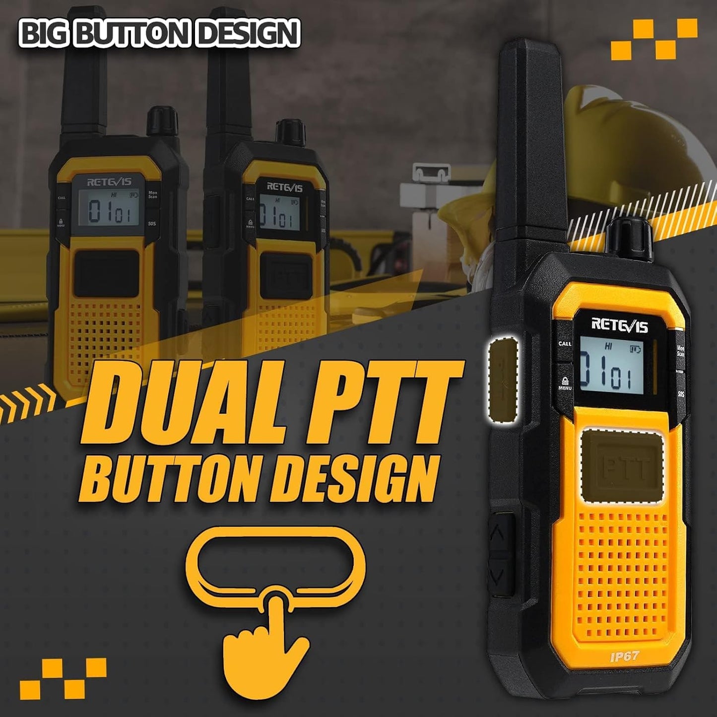 Retevis RB48 FRS Walkie Talkies Long Range, Rugged & IP67 Waterproof & Floating, Mil-Standards 810H Two Way Radio, Heavy-Duty, NOAA, Rechargeable, 20hr Battery, Emergency Radio(2 Pack)