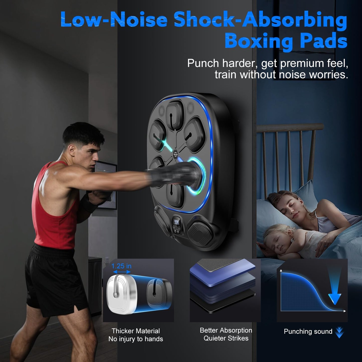 Music Boxing Machine for Kids and Adults, 8 Interactive RGB Light Targets with Bluetooth Speaker, Large Wall Mounted Boxing Music Workout Machine with Gloves, Smart Punching Pad for Home Gym