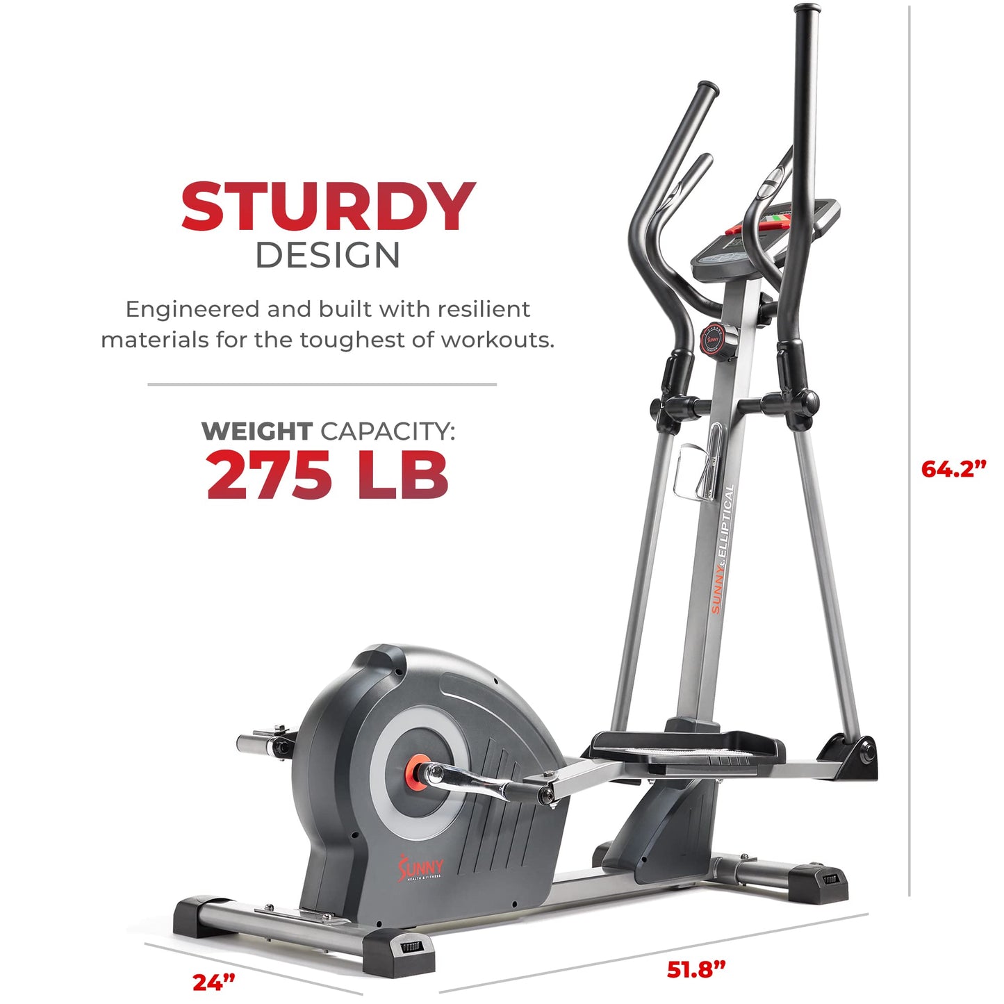 Sunny Health & Fitness Smart Elliptical Exercise Machine for Home, Adjustable 12-Level Resistance with Pulse Sensor, Durable 275 Lbs Weights Capacity, Interactive SunnyFit App Access via Bluetooth