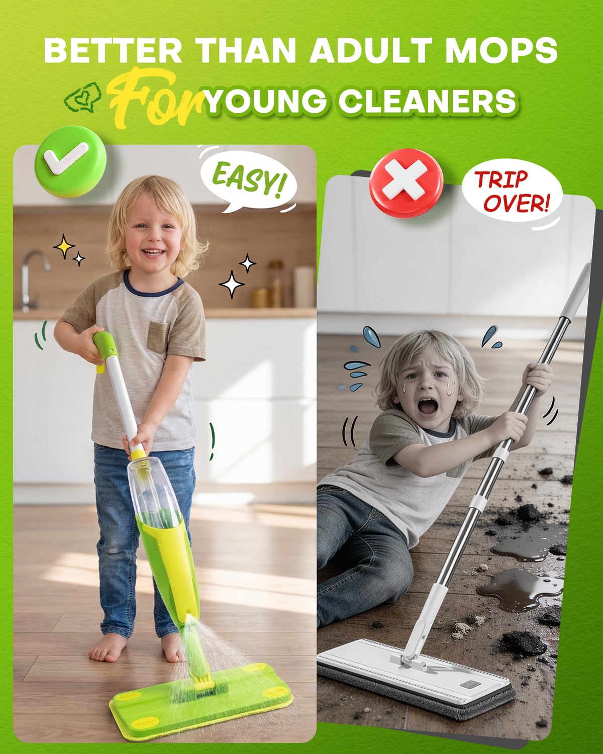 Toddler Spray Mop-Montessori Toys Mini Size Cleaning Mini Mop that Really Spray -Kid Pretend Play Toys Gift for Toddlers Girls Boys
