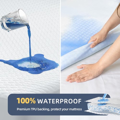 2 Pack Waterproof Mattress Protector Queen Size, Cooling Mattress Cover Queen Size Bed Soft Breathable Mattress Pad Cover Fitted 8-21'' Deep Pocket, Vinyl Free
