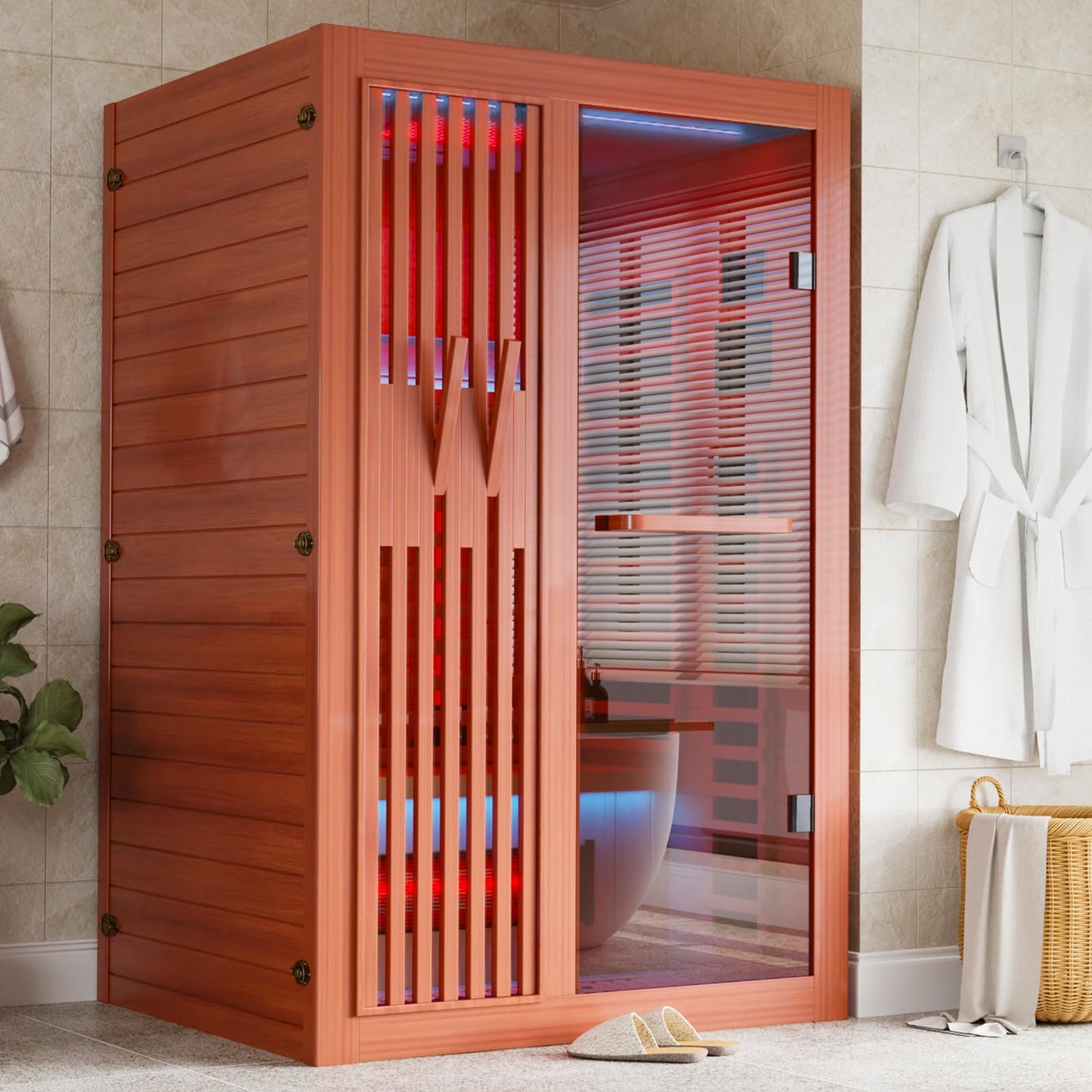 MEISSALIVVE Full Spectrum Sauna for Home, 1-2 Person Infrared Sauna with 7-Color Light Therapy & Bluetooth Speakers, Indoor Dry Heat Sauna with Red Light, Personal Luxury Spa for Home & Gym