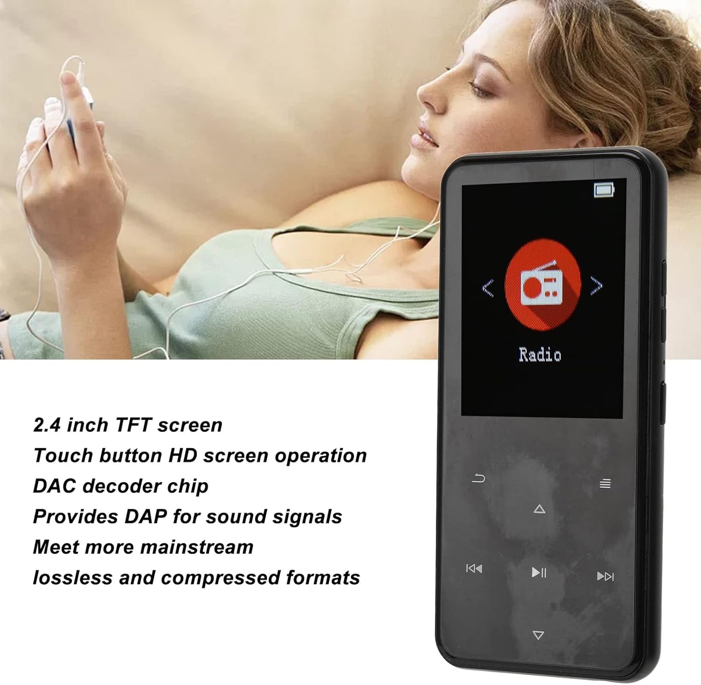 Vikye MP3 BT5.0 16GB 2.4 Inch MP3 Player, Music Player with Screen, Noise Reduction Player with Touch Support Expansion