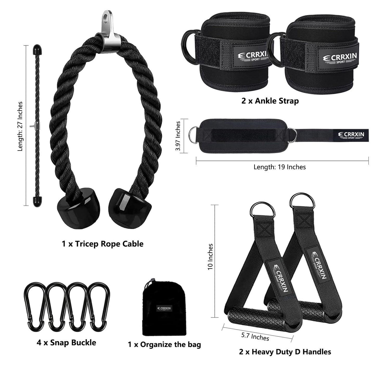 CRRXIN Tricep Rope Cable Machine Attachment, LAT Pulldown Attachment Tricep Pull Down Rope for Cable Machines Exercise Handles & Ankle Strap Home Gym Accessories