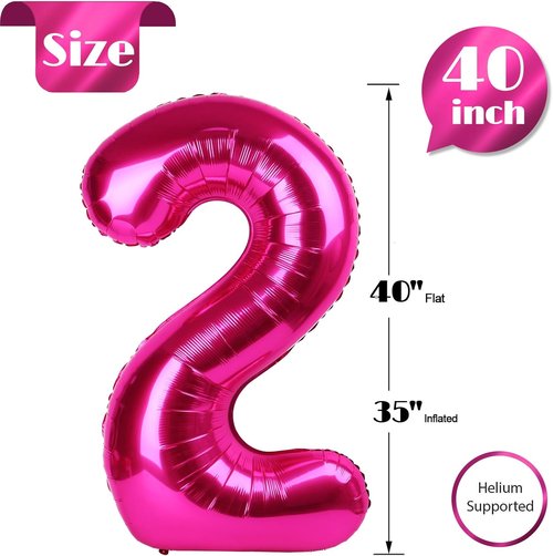 Hot Pink Number 2 Balloon - 40 Inch 2nd Birthday Decoration for Toddlers | Sparkling Party Decor