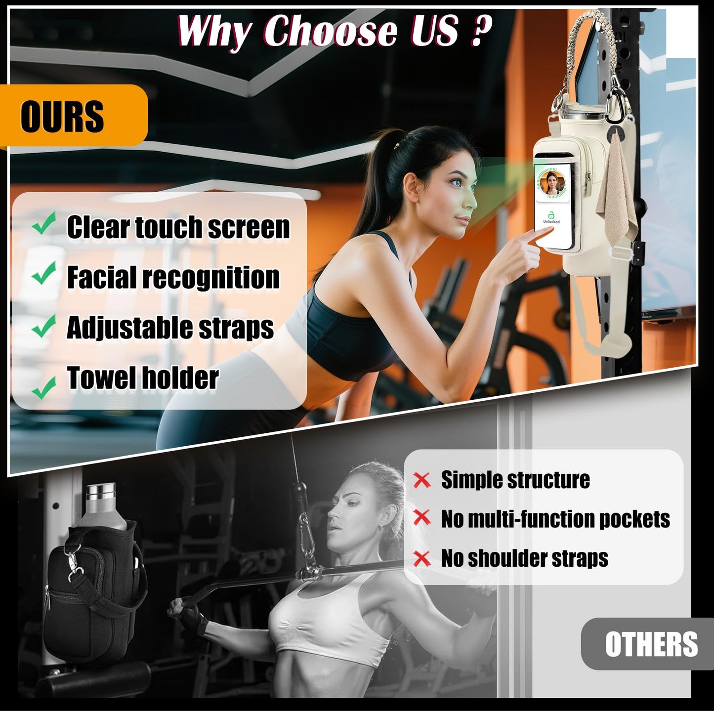 Magnetic Gym Bag for Men Women, Water Bottle Carrier Holder with Strap for Stanley, Small Bag Accessories pouch with N52 (White)