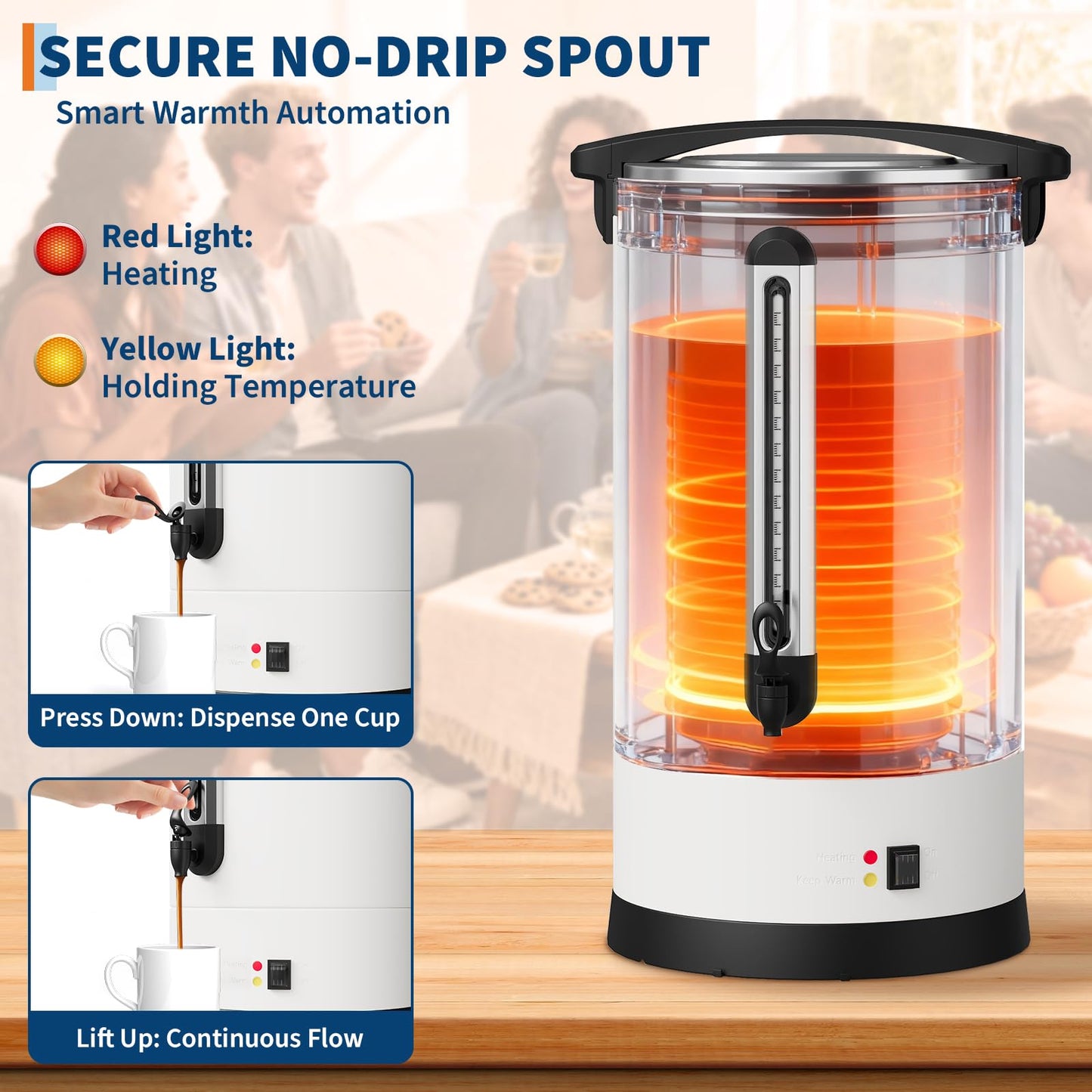 Garvee 14 L/100 Cups Coffee Urn-3.8 gal Double Wall Commerical Coffee Maker for Buffet Catering Wedding Gathering,Large Capacity Hot Coffee Dispenser,Stainless Steel Hot Water Urn-White