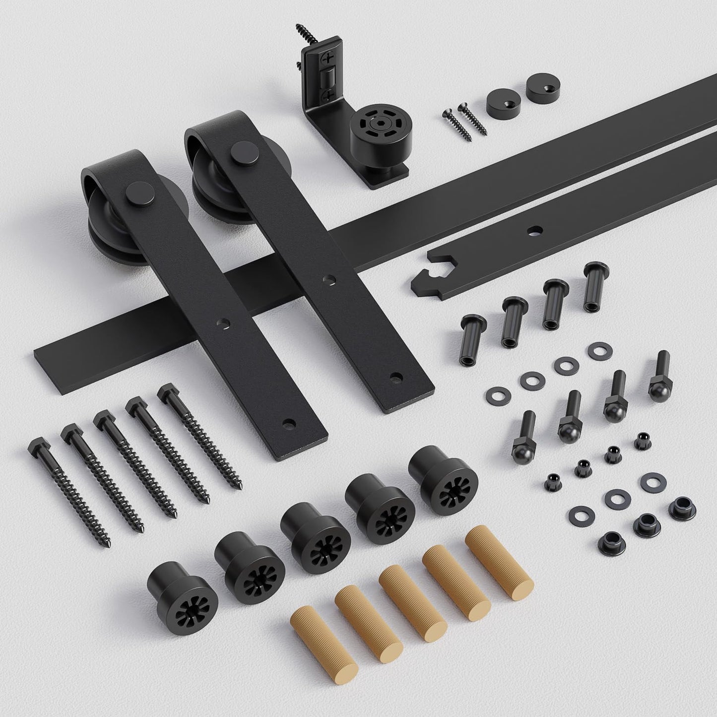 CCJH 6FT/72inch Sliding Barn Door Hardware Kit for Single Door Carbon Steel Black