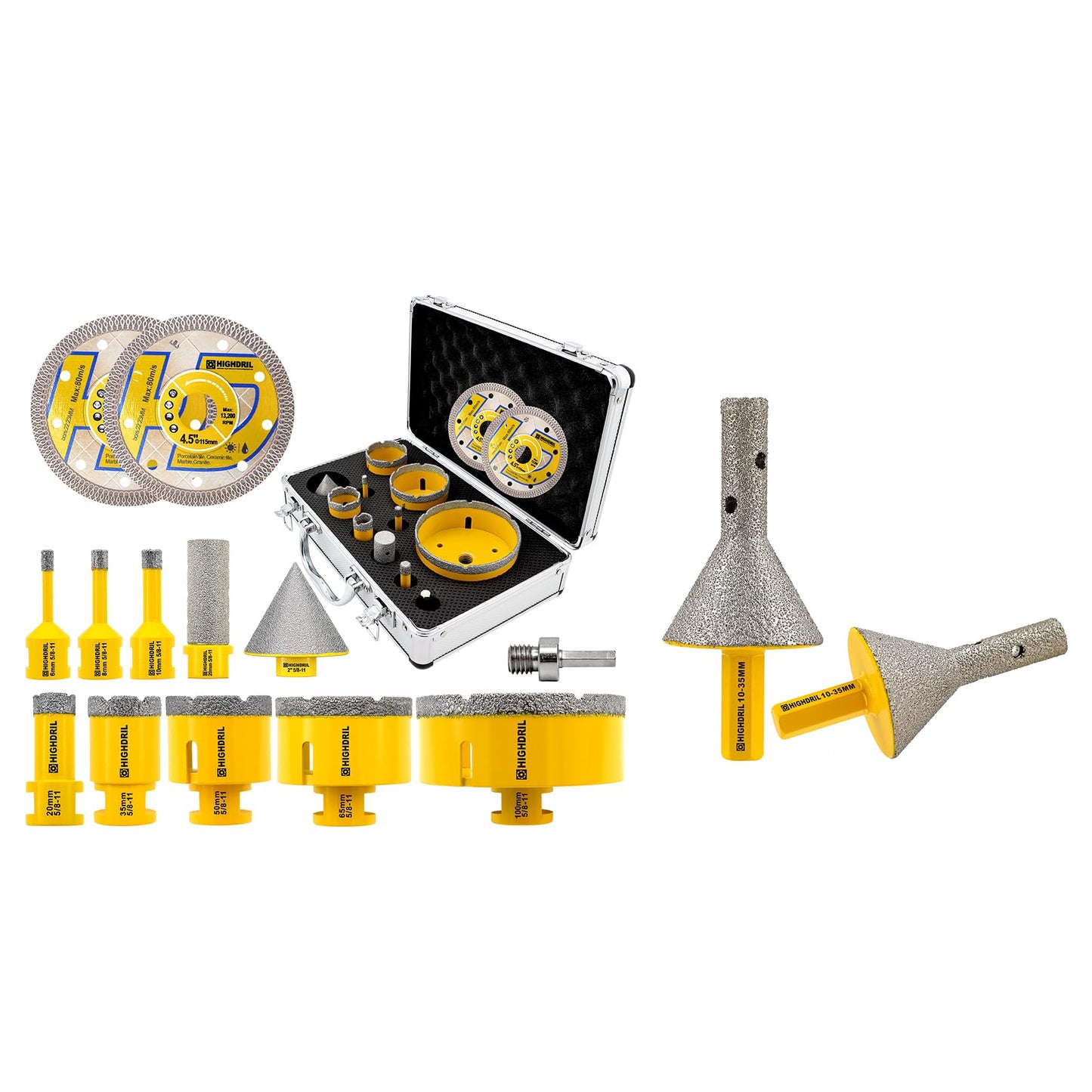HIGHDRIL 13Pcs Diamond Hole Saw Kit and HIGHDRIL Diamond Beveling Chamfer Bit