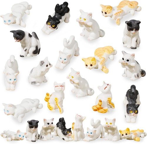 Exasinine Miniature Cat Figurines - 24 Cute Kittens for Fairy Garden & DIY Terrarium Decor