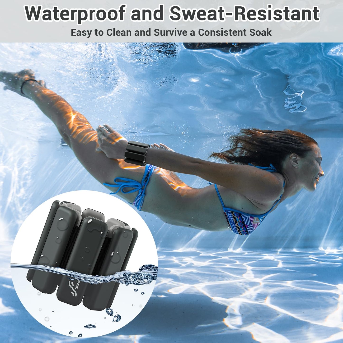 Sportneer Wrist & Ankle Weights for Women Men - 1 Pair (1 lb/2 lb Each) | Adjustable Weighted Bracelet Silicone Bangles for Yoga, Dance, Pilates, Cardio, Aerobics, Gym, Pool Exercises and Jogging (Polar Night Black, 2 LBS x 2)