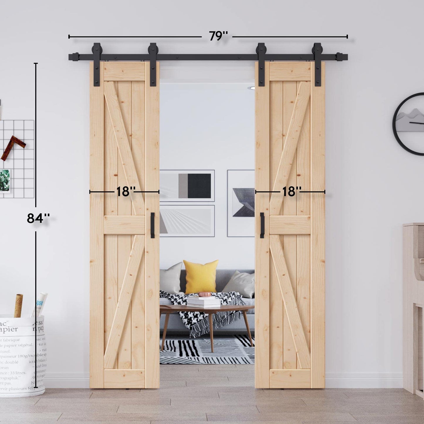 EaseLife 32in x 80in Sliding Barn Door with 5.5FT Barn Door Hardware Kit & Handle Included,Easy Install,DIY Assemblely,Apply to Interior Rooms & Storage Closet,K-Frame