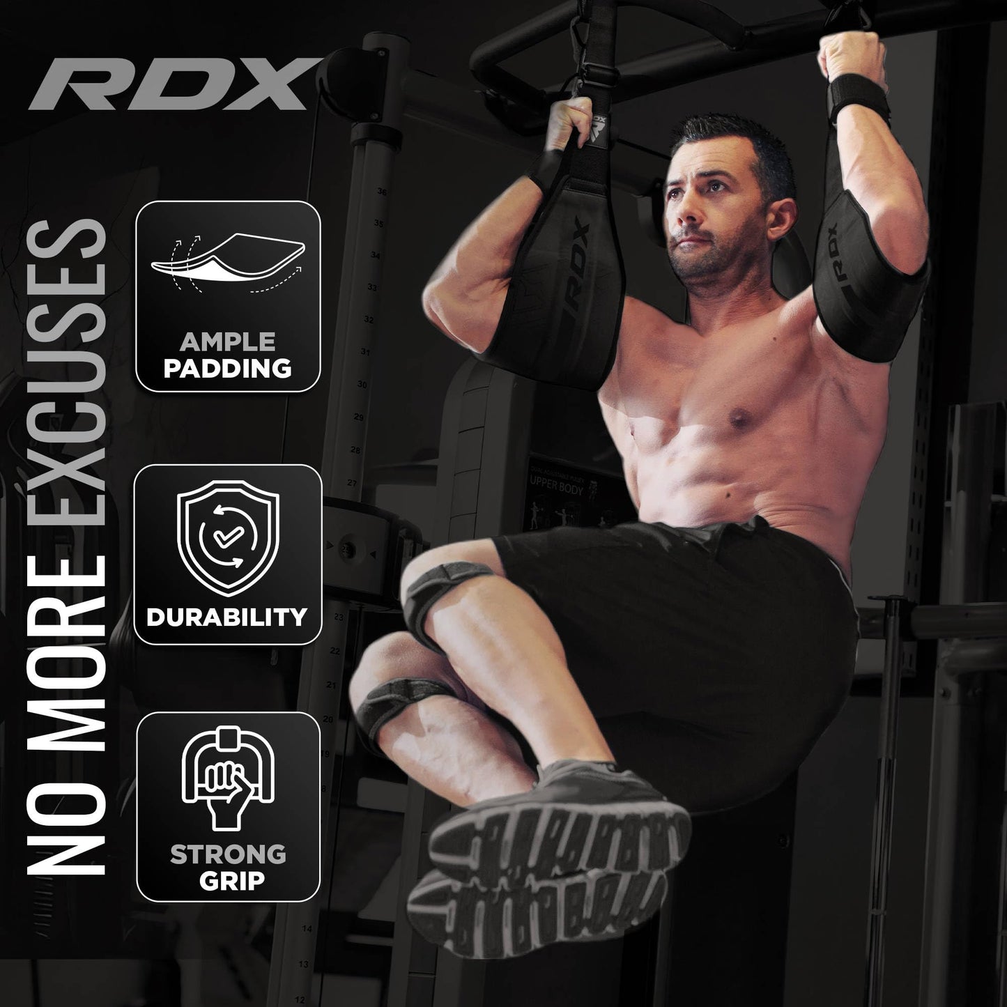 RDX AB Straps for Pull Up Bar Hanging (Pair), Maya Hide Leather, Abdominal Muscle Building Padded Arm Support Slings with D-Ring Strap, Leg Raise Exercise Fitness Workout Strength Training, Men Women