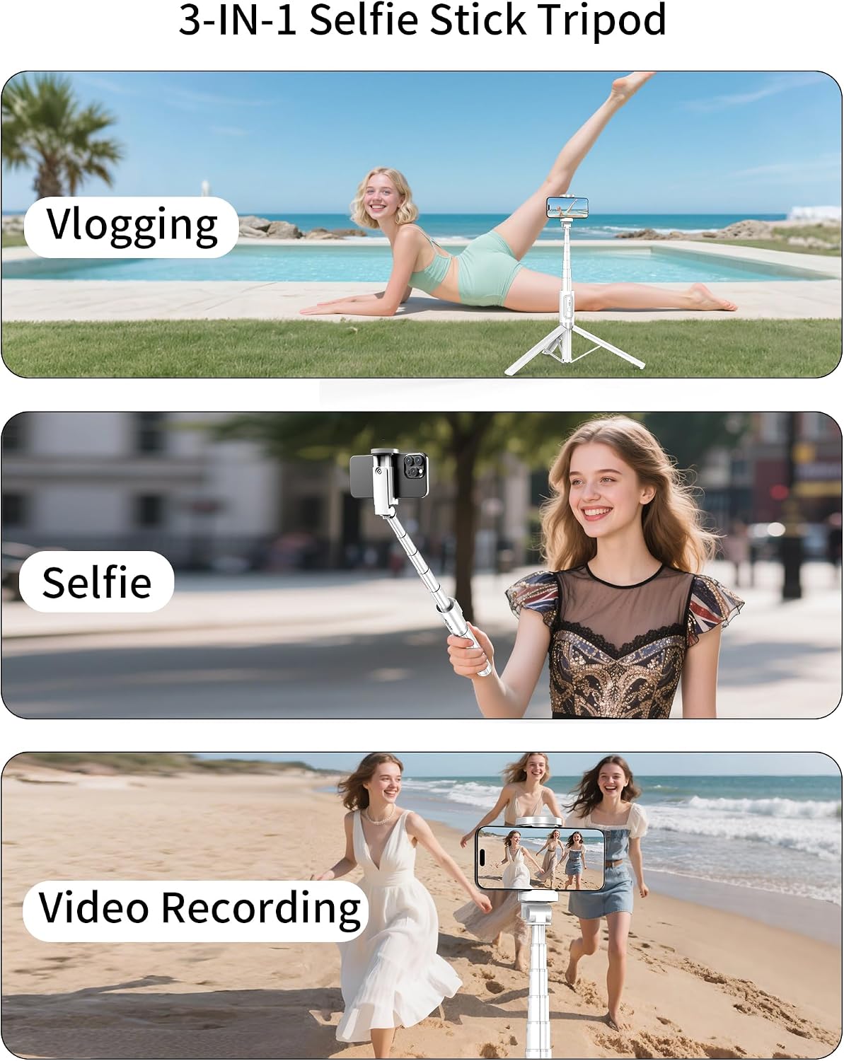 ACKIMA Selfie Stick Tripod - Tripod for iPhone with Remote, Lightweight Phone Stand for Android, Extendable Phone