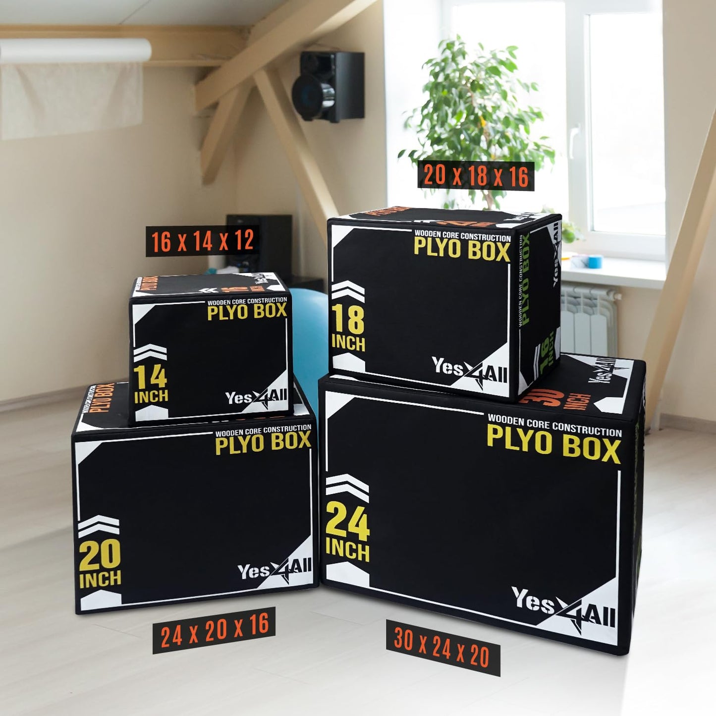 Yes4All 3-in-1 Soft-Padded Plyo Box with Wooden Core, Non-Slip Multi-Use Cushioned Plyometric Jump Box with Vinyl Cover for Jumping, Conditioning, Strength Training, Black