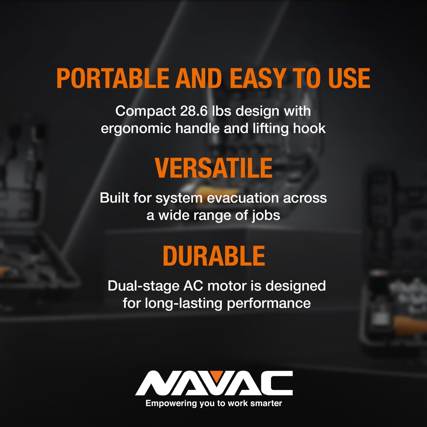 NAVAC Smart Vacuum Pump - 8 CFM Dual-Stage AC Motor, 15 Micron, Real-Time Readings with Digital Display & Compatible NMV1S Bluetooth Gauge, Compact HVAC Pump, Vacuum Gauge Not Included, 28.6 lbs