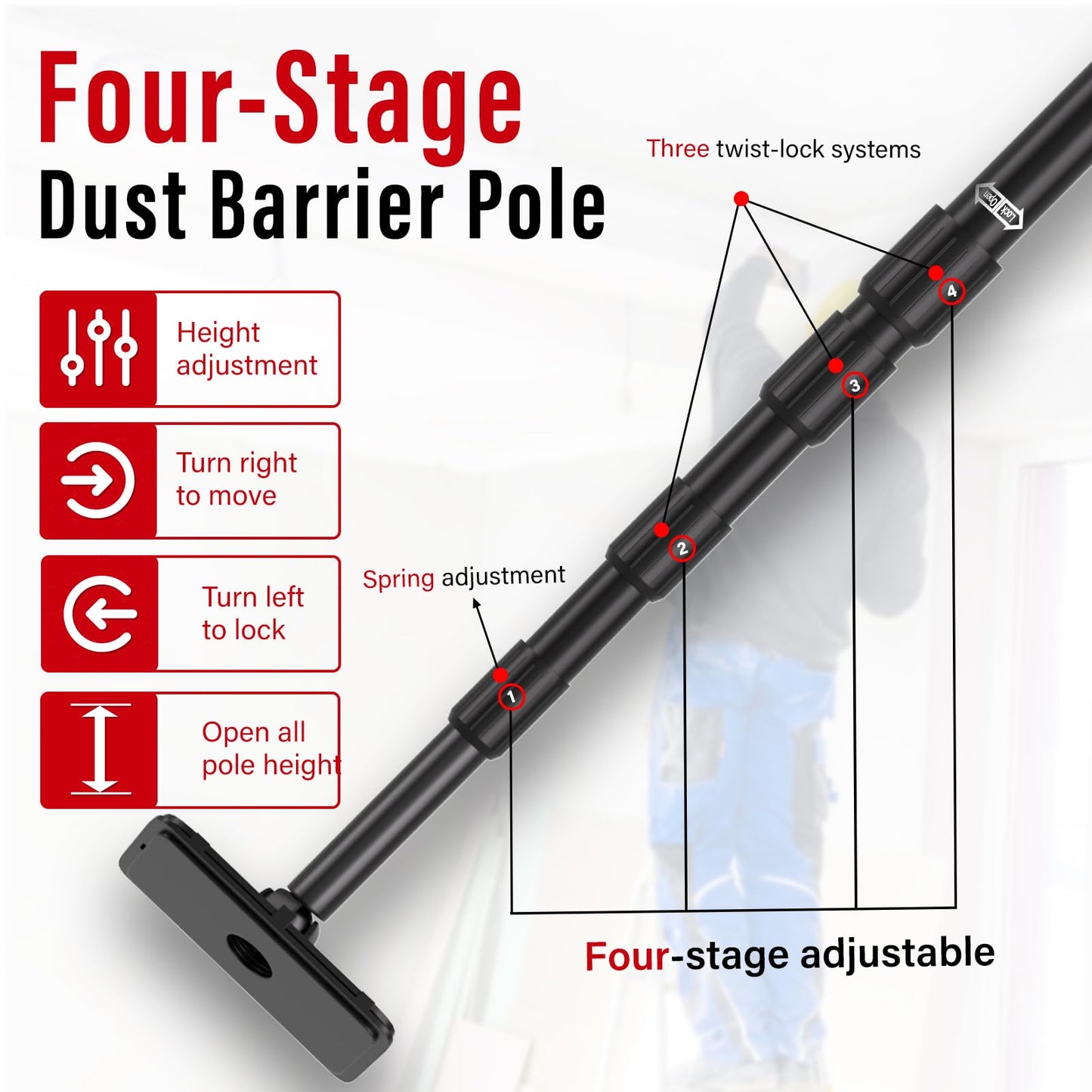 12FT Dust Barrier Poles Kit,Spring Retractable Zipper Wall Poles for Dust Barriers System,Home & Construction,Spring Barrier Loaded Poles for Renovation & Construction Renovation(Exclusive Patent)