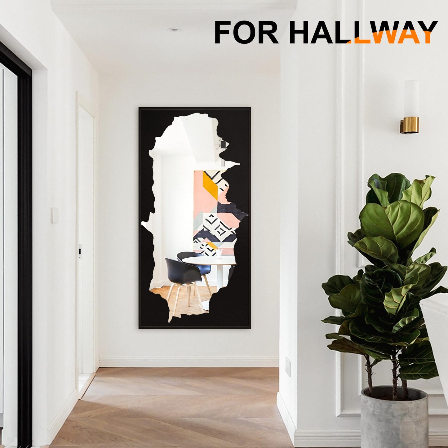 Bathroom Mirror with Black Artistic Decorative Design, Framed Rectangle Wall Mirror, 24"x36" Modern Hanging Mirror for Bathroom, Bedroom, Cloak Room, and Hallway