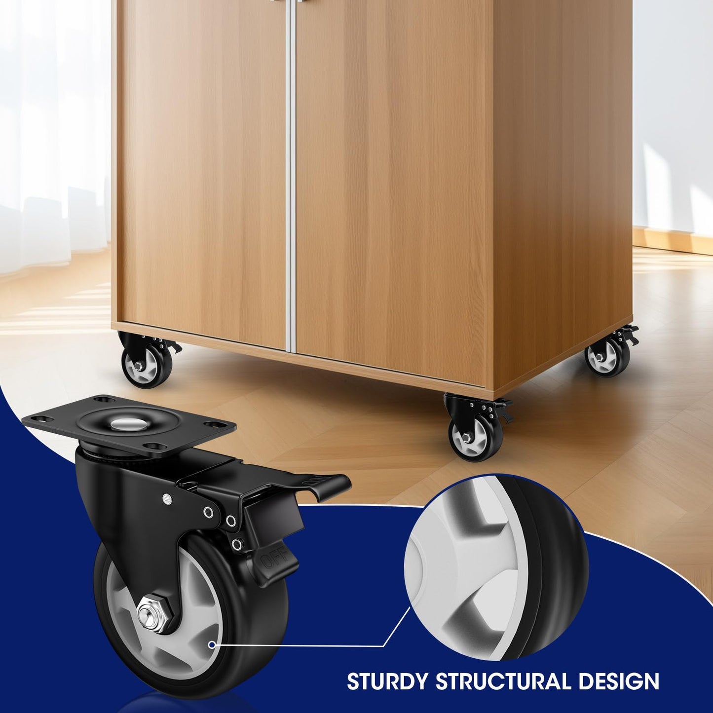 ASHGOOB 4 Inch Heavy Duty Casters Set of 4 with Brake - 1400 Lbs Capacity Industrial Swivel Plate Casters, Non-Marring PU Wheels for Workbench Furniture Cart