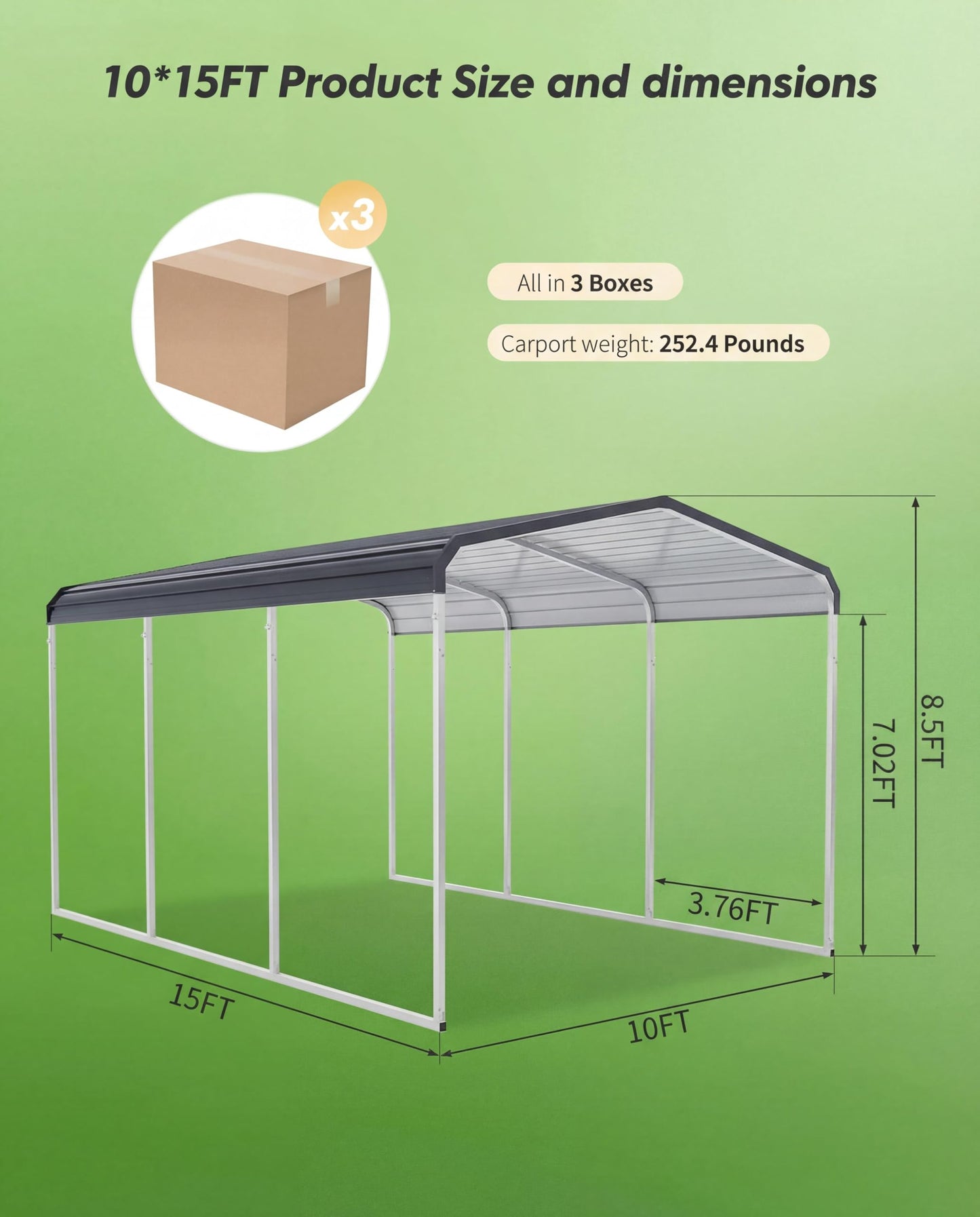 GarveeLife 12 x 20 Ft Heavy Duty Metal Carport with Metal Roof, Oversized Car Port Shelter for Trucks Boats Tractors, Outdoor Vehicle Cover for Driveway Yard