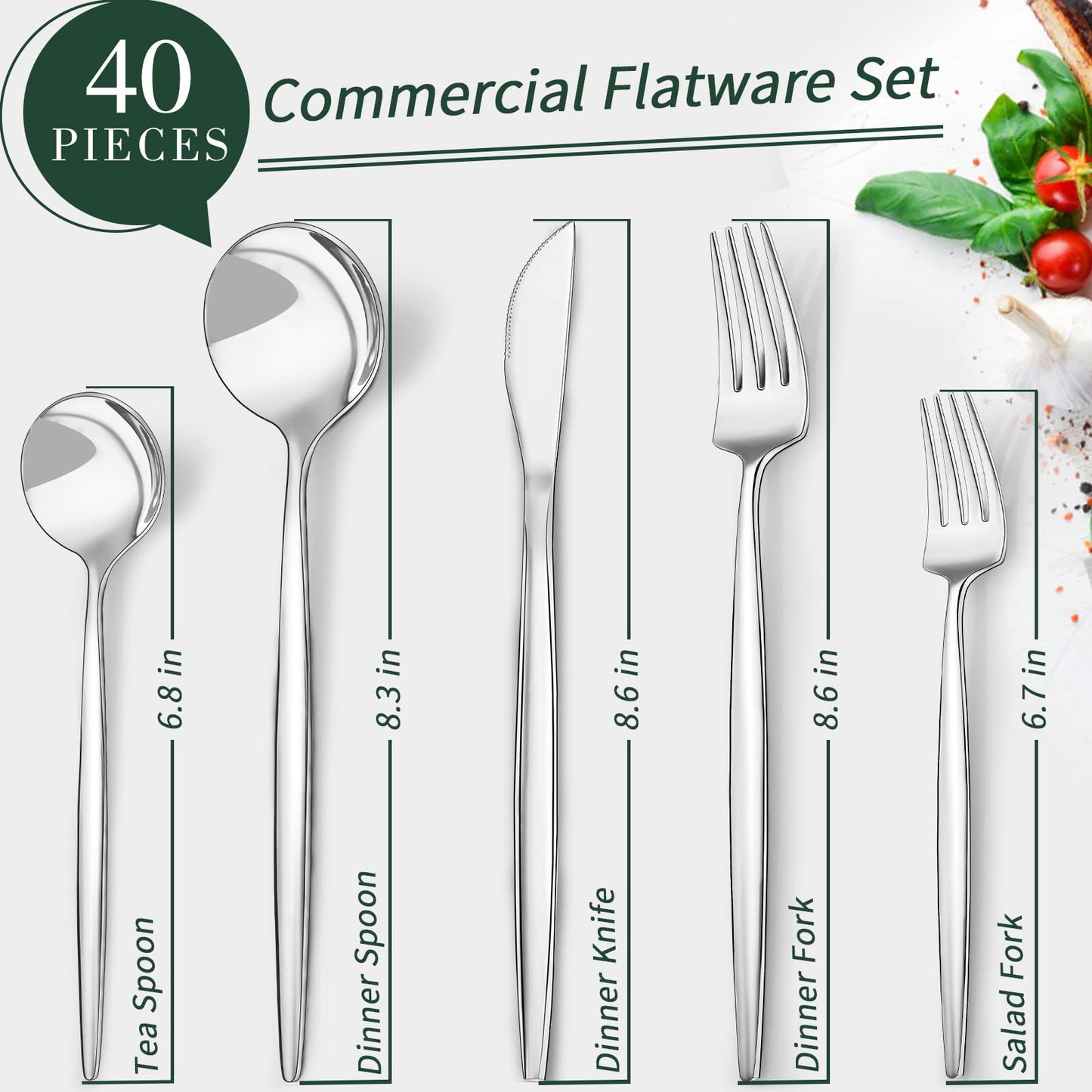 40-Piece Silverware Set for 8, CEKEE Stainless Steel Flatware Cutlery Set Included Knife Spoon and Fork, Kitchen Utensils Set for Home Hotel Wedding Restaurant - Mirror Polished & Dishwasher Safe