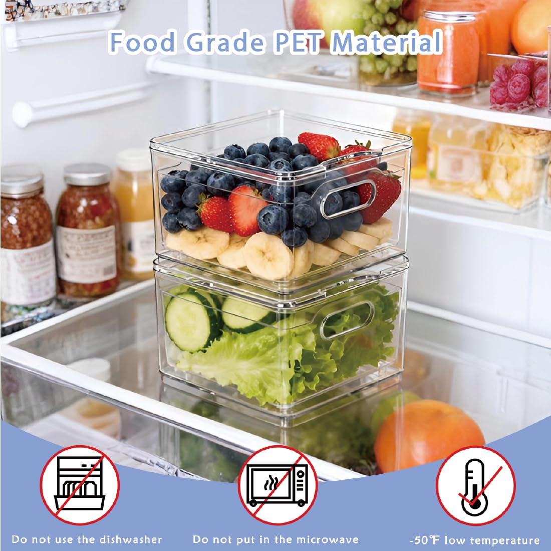 Tayuoo Transparent PET Fruit Draining and Washing colander food storage boxes plastic cookie containers refrigerator organizers (2, Square)