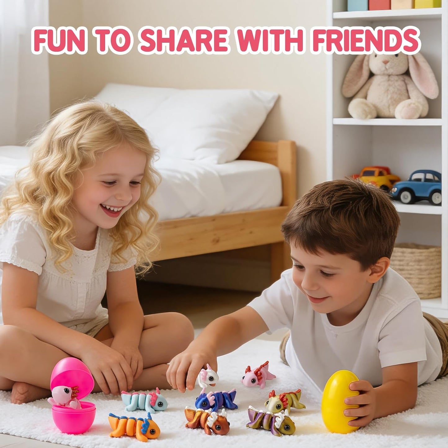 Skiennix Easter Basket Stuffers - 24 Pack Prefilled Easter Eggs with 3D Printed Axolotl Toys - Fun Mini Fidget Figures for Kids