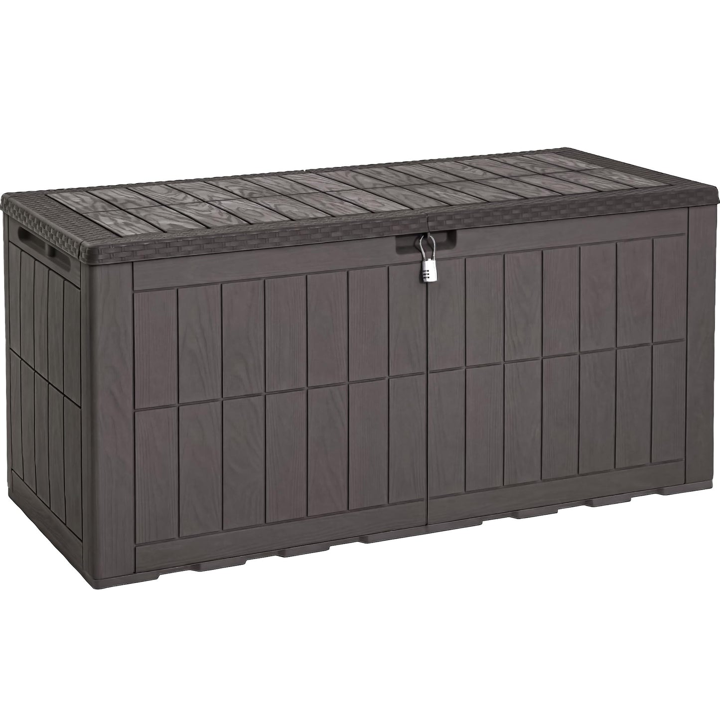 YITAHOME 134 Gallon Large Deck Box, Waterproof Resin Outdoor Storage Box with Lock, Doubles as 2-Person Bench Seating for Patio Furniture Cushions,Garden Tools & Pool Accessories, Dark Brown