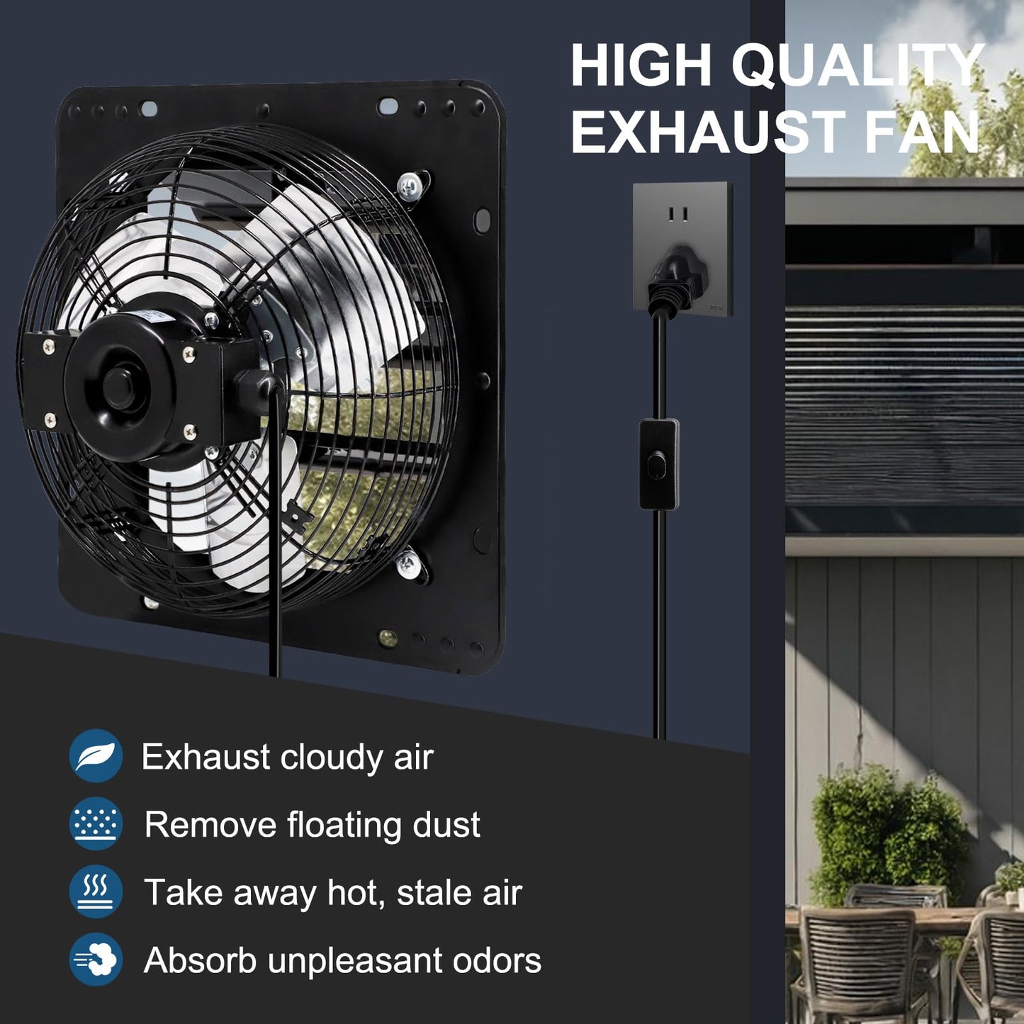 Criditpid 7 Inch Wall Shutter Exhaust Fan, Kitchen Exhaust Fan with ON/OFF Switch for Attic, Gable, Shed, Basement, Greenhouse, Garage Door Exhaust Fans, 576CFM, 1700RPM, Black
