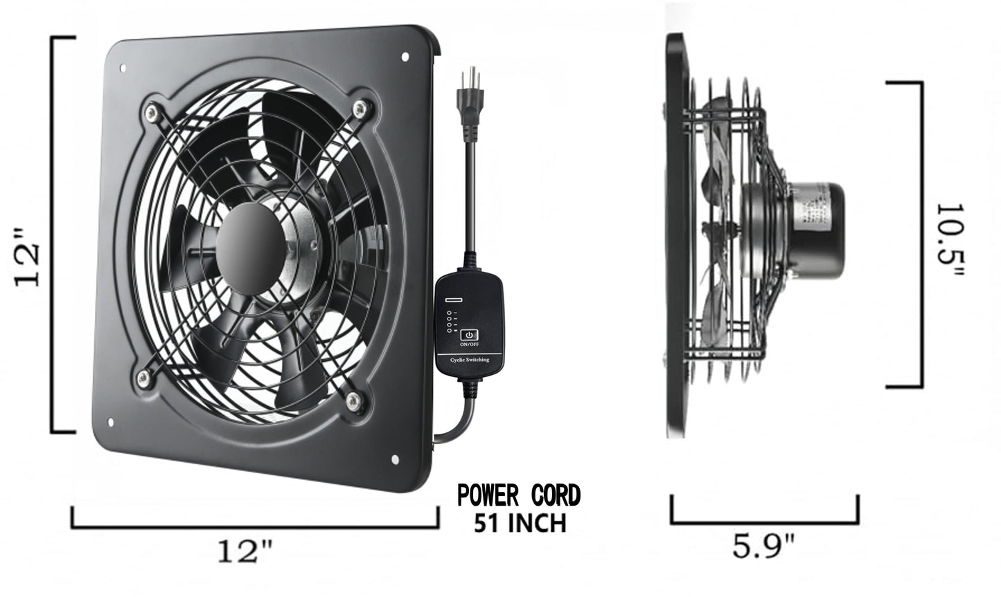 Gainsh 12 Inch Window & Wall Mounted Exhaust Fan, 720 CFM High Speed Ventilation Fan, 1460 RPM Industrial Extractor Fan with Adjustable Speed for Basement, Garage, Home, Office & Commercial Use