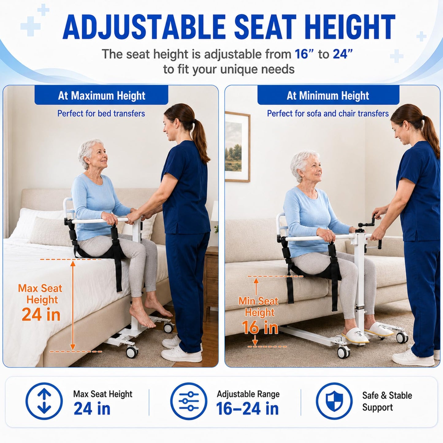 Patient Lift Transfer Chair for Home, Transfer Wheelchair for Seniors & Disabled, Portable Bed to Sofa Toilet Mobility Aid, Elderly Lift Assist Chair for Caregivers, 220 lbs