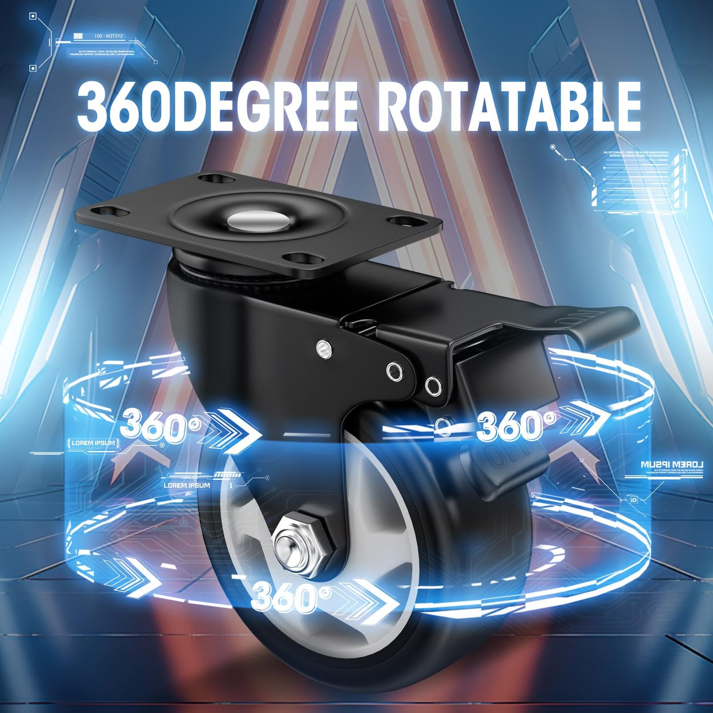 ASHGOOB 4 Inch Heavy Duty Casters Set of 4 with Brake - 1400 Lbs Capacity Industrial Swivel Plate Casters, Non-Marring PU Wheels for Workbench Furniture Cart