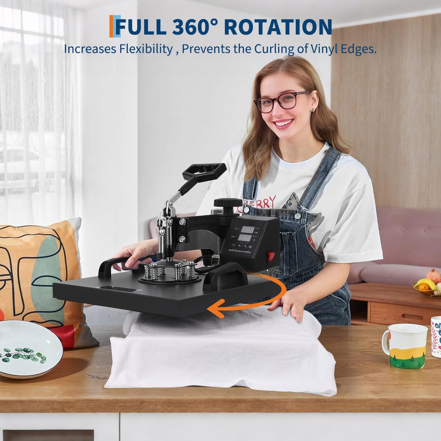 PIONEERWORKS Heat Press Machine 12 X 15 inch, 6 in 1 Shirt Printing Heat Transfer Machine 360° Swing Away, Digital Industrial-Quality Shirt Pressing Machine for Shirt, Hat, Mug, Plate, Orange