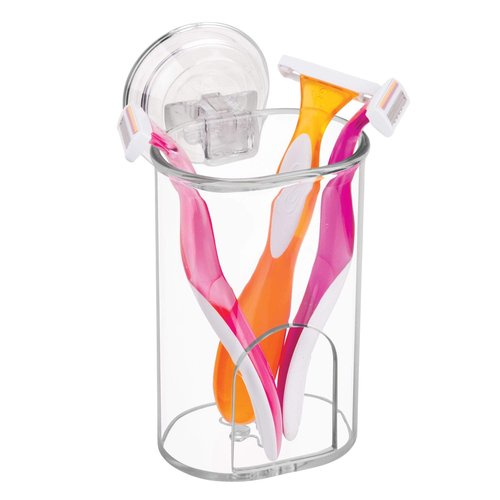 iDesign Plastic Suction Tumbler Cup and Bathroom Organizer for Mirror or Shower Storage – 3" x 3.5" x 4.5", Clear