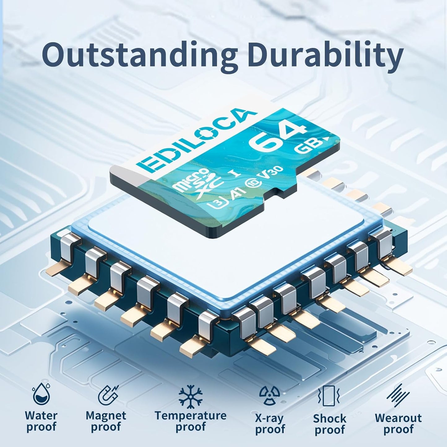 Ediloca 64GB 100MB/s, 4K C10, U3, V30, A1 Micro SD Card, Memory Card with SD Adapter, Read Speed up to UHS-I TF Card