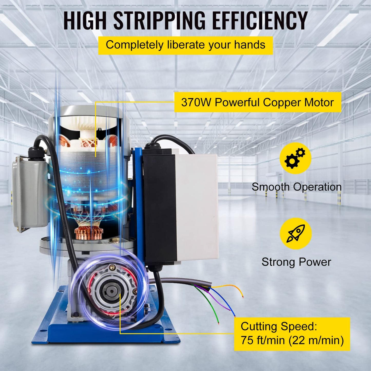 VEVOR Portable Wire Stripper, 0.06-1.5 in, Electric Wire Stripping Machine with 11 Channels, 10 Blades, Wire Stripping Machine, Speeds Up to 75 ft/min, Adjustable Screw, for Efficient Copper Recycling