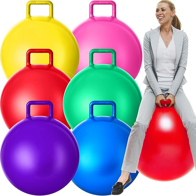 Lewtemi 6 Pcs Hopper Ball Carnival Outdoor Games 32 Inch Jumping Hopping Inflatable Bouncing Ball with Handle and Air Pump for Kids Sport Exercise (Red, Blue, Green, Pink, Yellow, Purple)