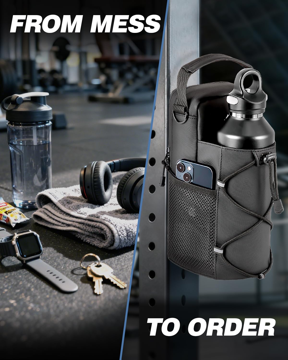 MONAHITO Magnetic Gym Bag for Men - Water Bottle Carrier Holder Bag with Shoulder Strap, 4 Built-in Magnets Gym Gifts for Men