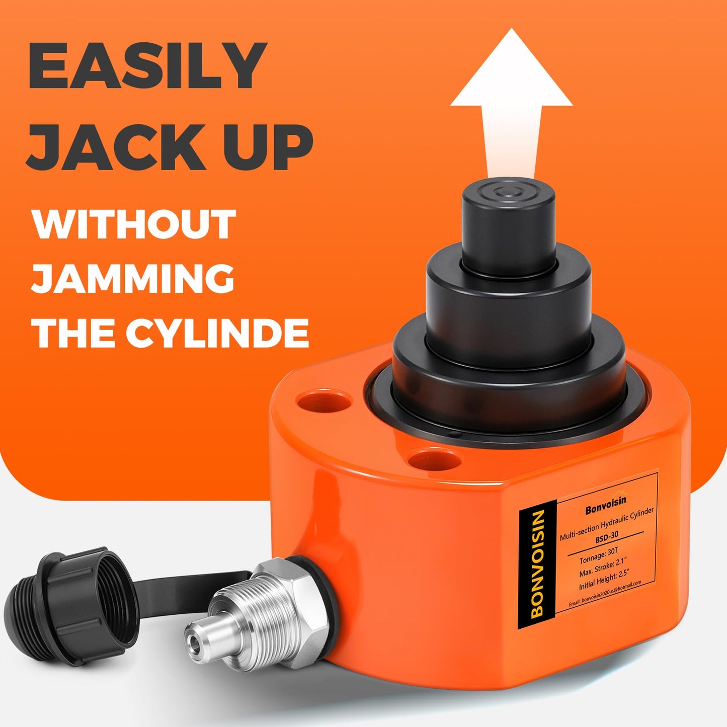 Bonvoisin 30T Hydraulic Cylinder Jack Porta Power Ram 2.13" Stroke Mini Multi-Section Lifting Cylinders with Hydraulic Hand Pump for Machinery Shipbuilding
