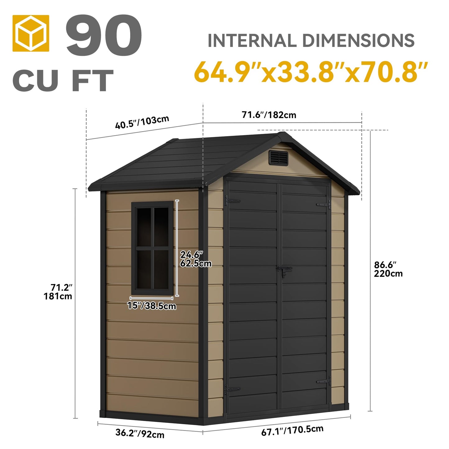 DWVO 6x4 FT Outdoor Resin Storage Shed with Reinforced Floor, All-Weather Bike Storage Shed with Lockable Door, Window and Vent, Waterproof Plastic Tool Storage for Garden, Backyard, Patio, Lawn